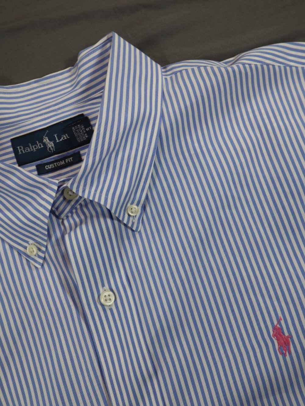 Ralph Lauren Custom Fit Striped Button-Up Shirt Blue White XXL Long Sleeve